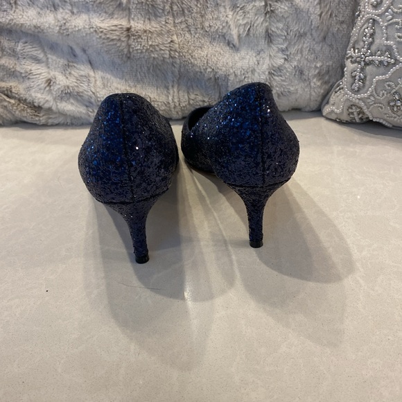 WHBM Midnight Blue Glitter Pumps Kitten Heels Size 9 - Picture 3 of 10
